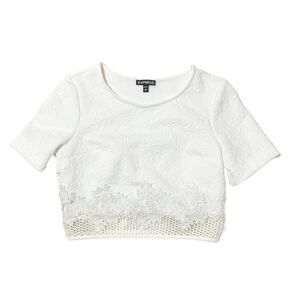 VINTAGE Express Women's Floral Textured Embellished Short Sleeve Crop Top